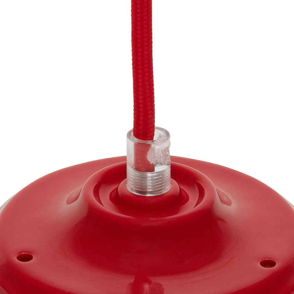 Eclairage  -  Suspension céramique rouge douille E27 + Pavillon Rouge + Câble textile rouge L.2m - 60W