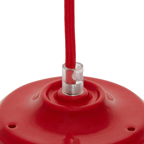 Eclairage  -  Suspension céramique rouge douille E27 + Pavillon Rouge + Câble textile rouge L.2m - 60W