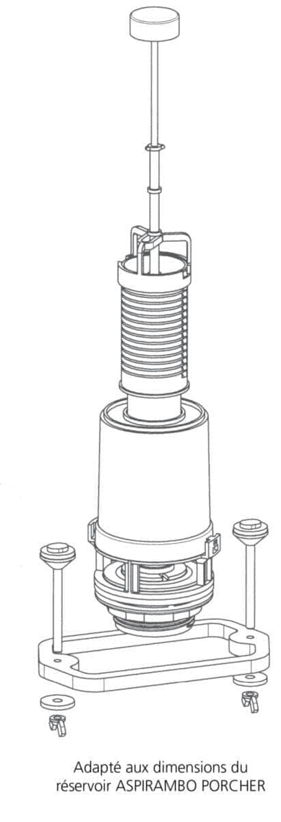 Divers sanitaires  -  Mécanisme spécifique ASP43 bouton chromé pour réservoir aspirambo PORCHER avec robinet réf. 38995410 SIAMP