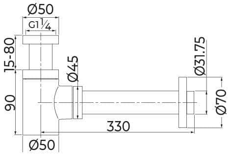 Divers sanitaires  -  Siphon design laiton rond court 33x42 / diam'32- ALTECH