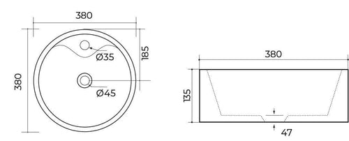 Lavabo  -  Vasque à poser Alterna Design ronde D 38,5 cm avec plage de robinetterie et trou de trop plein ALTERNA