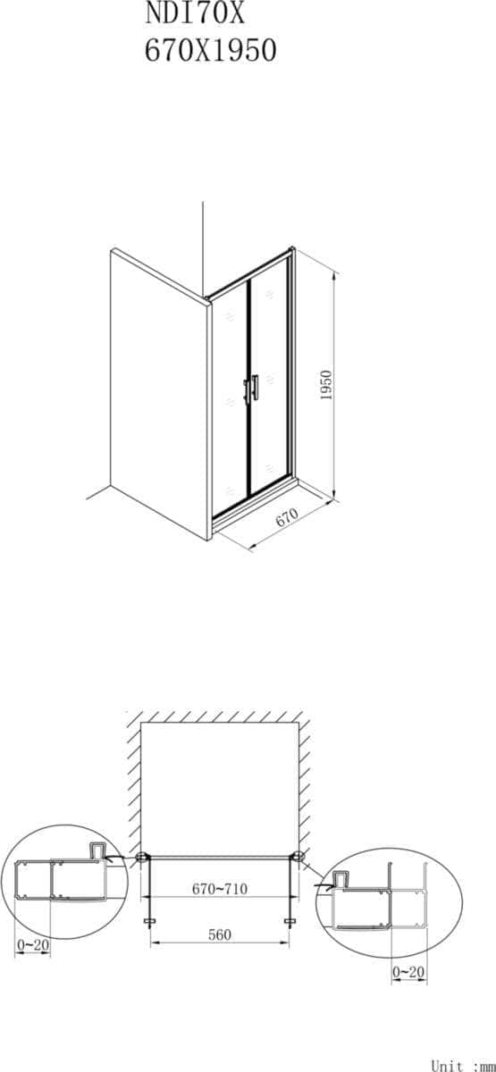 Paroi douche et bain  -  Paroi de douche Alterna Concerto accès de face 2 portes battantes 70 cm profilé argent brillant verre sérigraphié