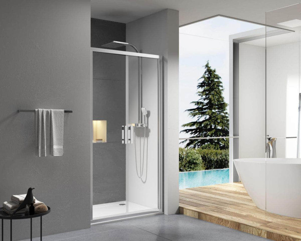 Paroi douche et bain  -  Paroi de douche Alterna Concerto accès de face 2 portes battantes 80 cm profilé argent brillant verre transparent