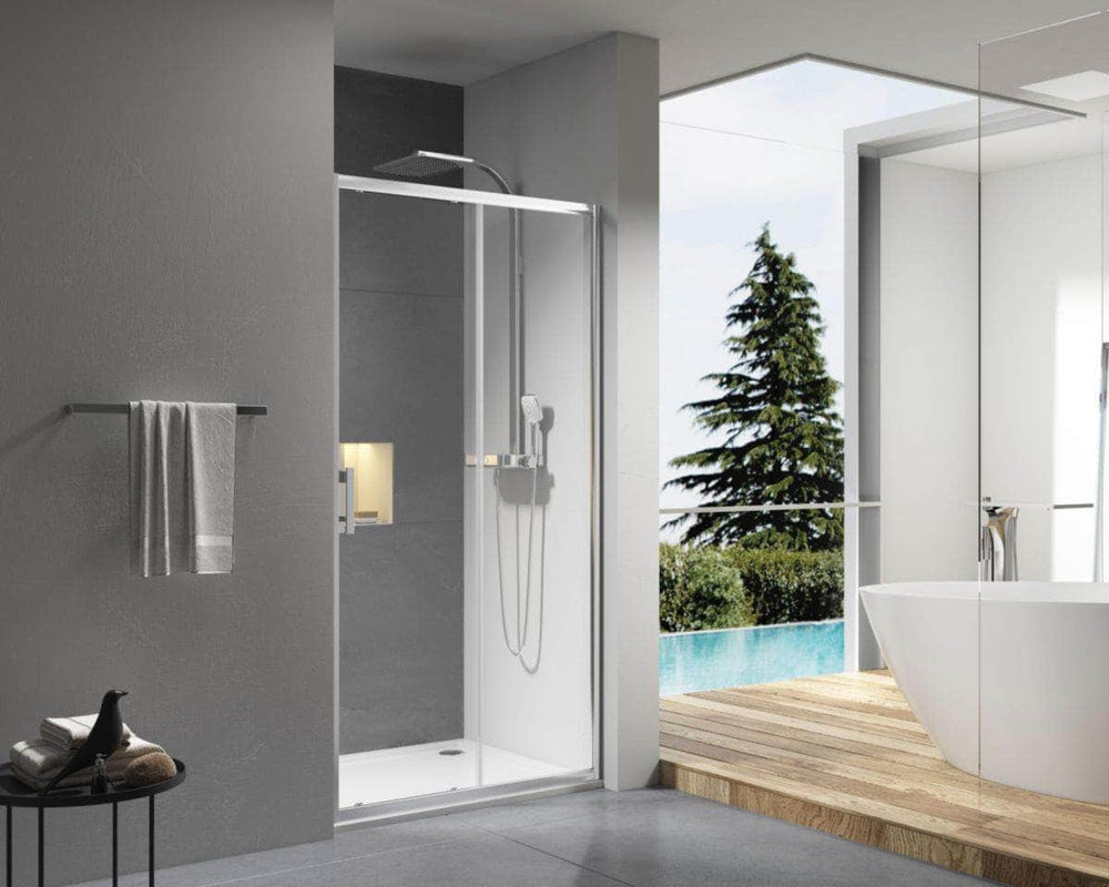 Paroi douche et bain  -  Paroi de douche Alterna Concerto accès de face coulissant 2 vantaux 110 x 110 cm profilé argent brillant verre transparent