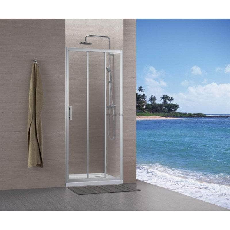 Paroi douche et bain  -  Paroi de douche Alterna Concerto accès de face coulissant 3 vantaux L 90 x H 195 cm profilé argent brillant verre transparent