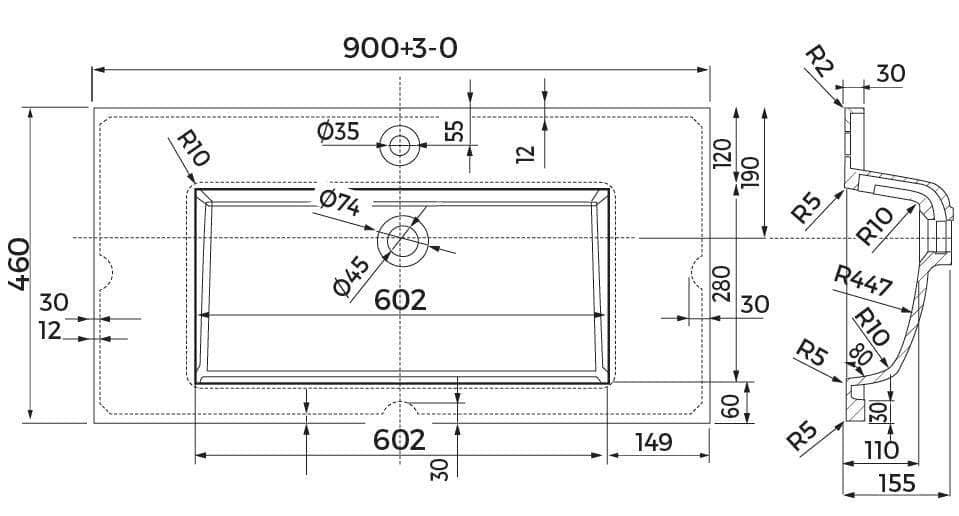 Lavabo  -  Plan de toilette Alterna Concerto2 90 cm en synthèse vasque centrée