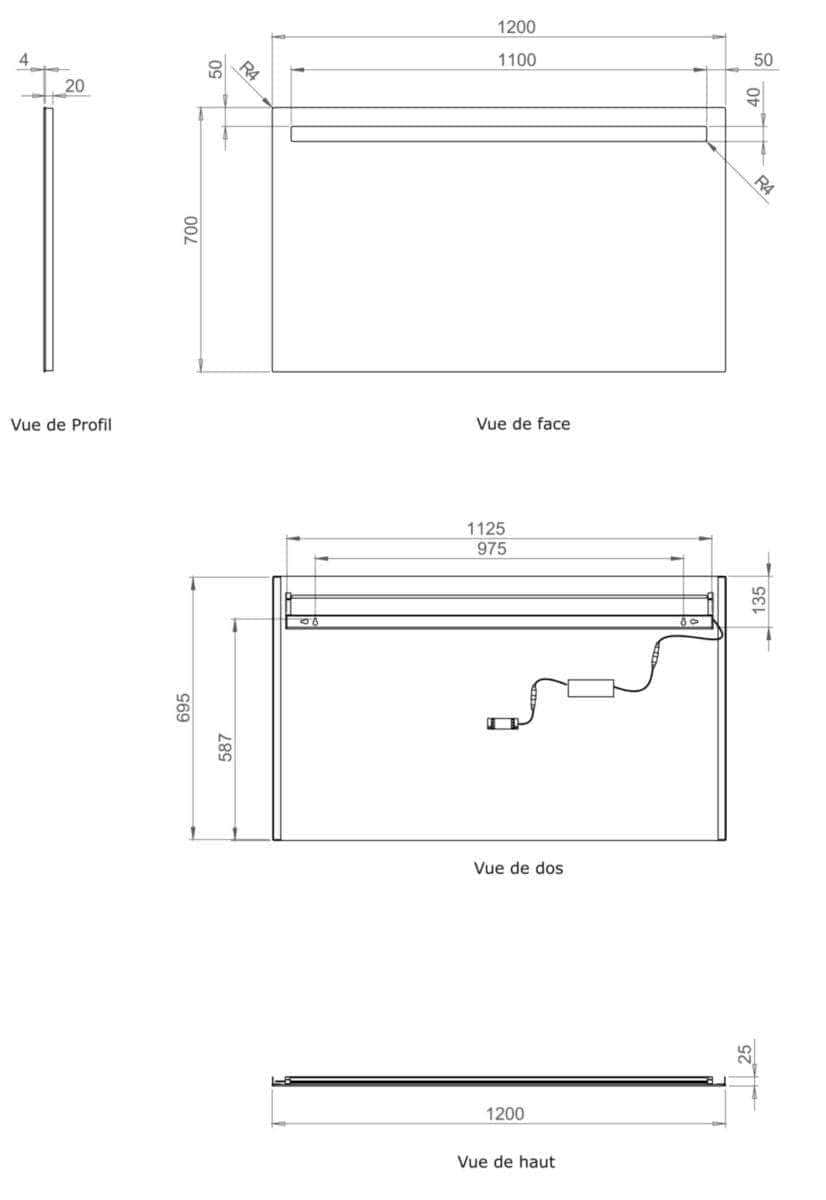 Miroir Salle de Bain  -  Miroir Alterna New York éclairage LED 120 x hauteur 70 cm ALTERNA (déclassé)