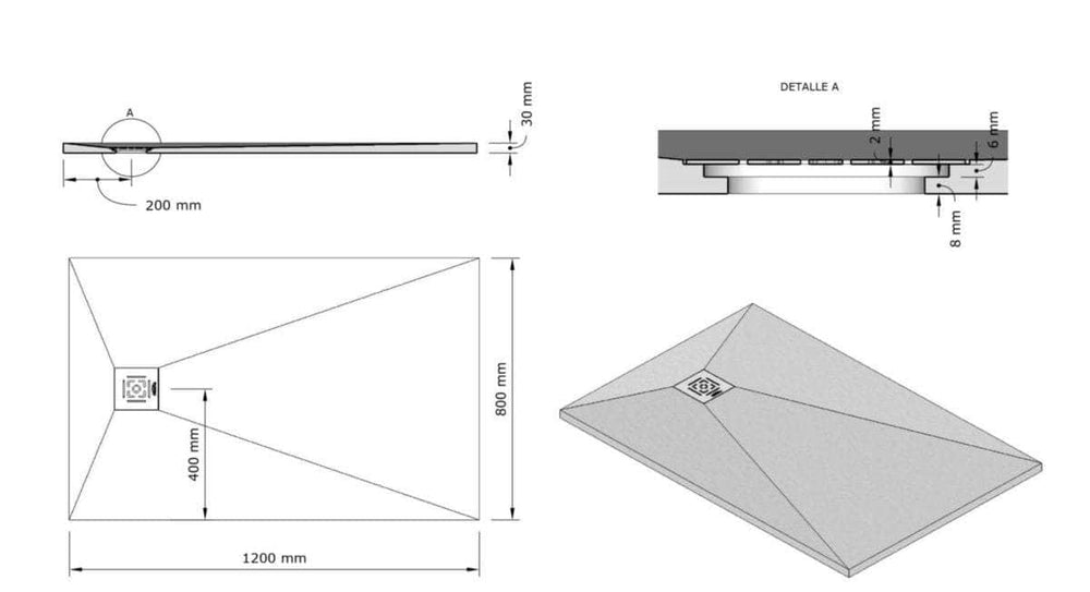 Receveur de douche  -  Receveur Alterna Daily'O 120 x 80 cm ardoise anthracite ALTERNA