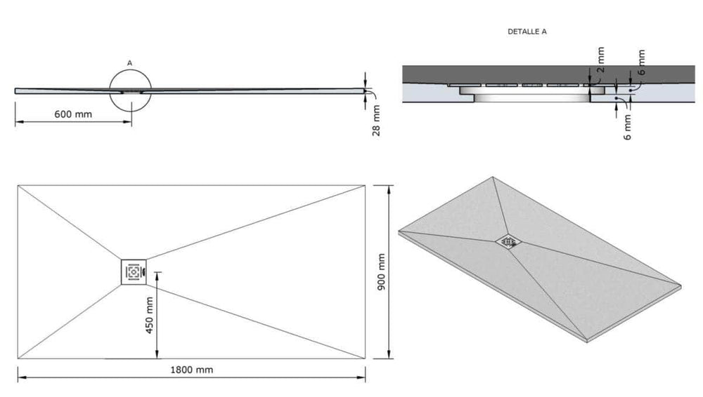 Receveur de douche  -  Receveur Alterna Daily'O 180x90cm béton blanc ALTERNA (déclassé)