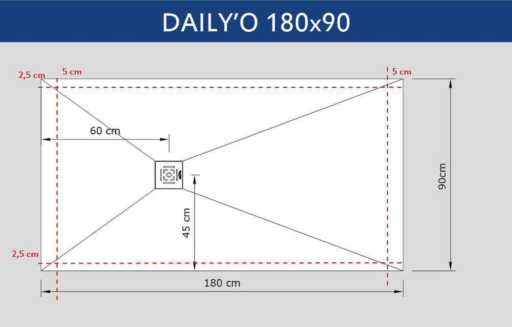 Receveur de douche  -  Receveur Alterna Daily'O 180x90cm béton blanc ALTERNA (déclassé)