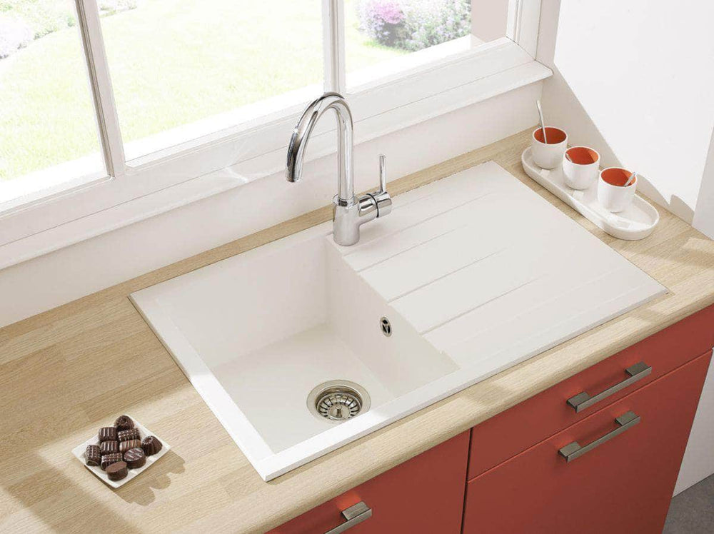 Lavabo  -  Evier Alterna Primeo à encastrer 1 cuve en synthèse blanc avec vidage 80x50 cm ALTERNA