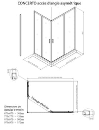 Paroi douche et bain  -  Paroi de douche Alterna Concerto accès en angle un côté réversible longueur 70 cm profilé blanc verre transparent ALTERNA