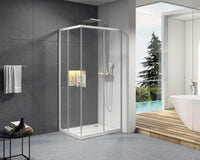 Paroi douche et bain  -  Paroi de douche Alterna Concerto accès en angle un côté réversible longueur 70 cm profilé blanc verre transparent ALTERNA