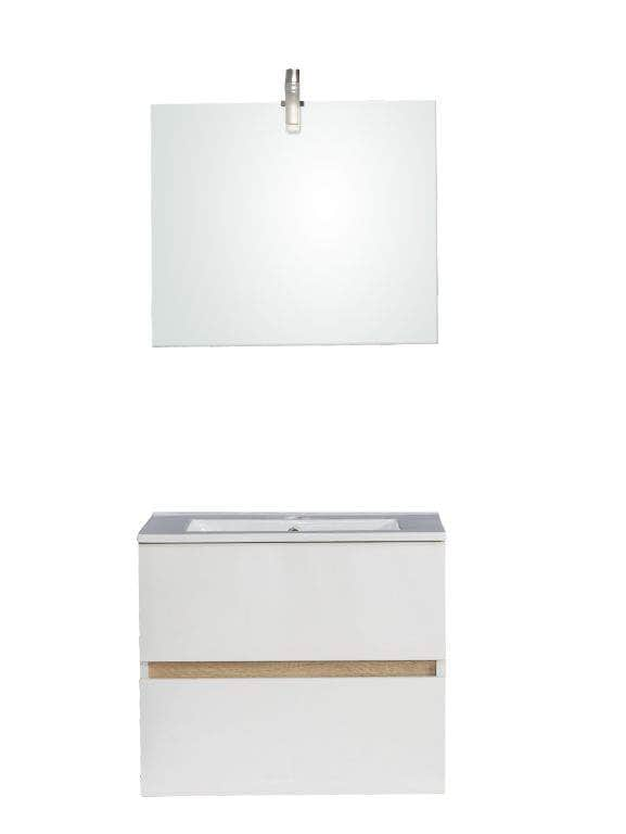 Meuble sanitaires  -  Meuble de salle de bain sous vasque PRIMEO KIT 60 cm Blanc/Bois, à monter, avec miroir et spot ALTERNA