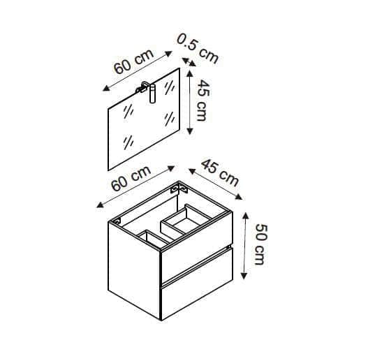 Meuble sanitaires  -  Meuble de salle de bain sous vasque PRIMEO KIT 60 cm Blanc/Bois, à monter, avec miroir et spot ALTERNA