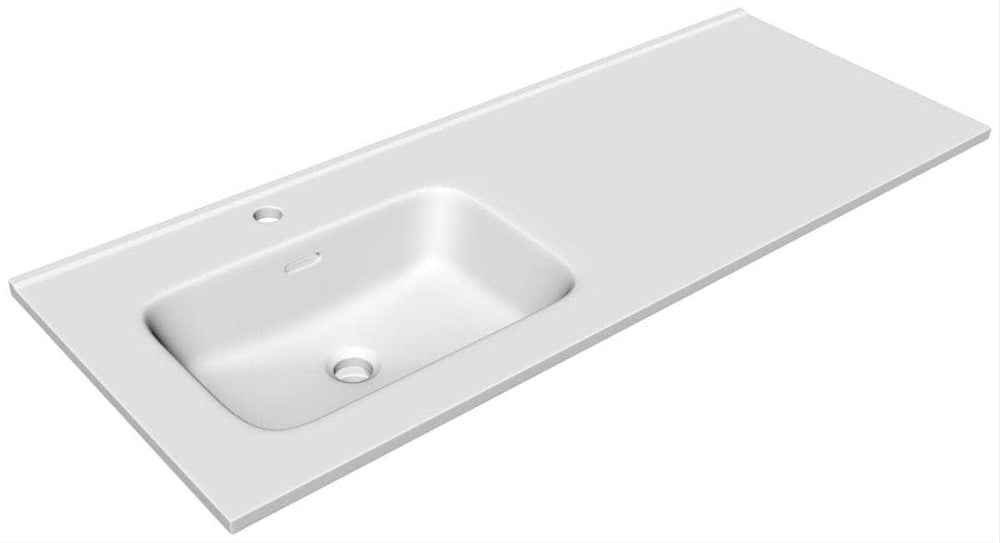 Lavabo  -  Plan vasque céramique 120cm Alterna PLENITUDE/SEDUCTA/EVERY DAY, vasque à gauche. Profondeur 46cm. ALTERNA