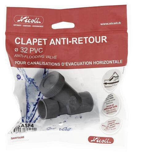 Divers sanitaires  -  Clapet anti-retour PVC femelle-femelle diamètre 32mm longueur 97,5mm CASF4 NICOLL