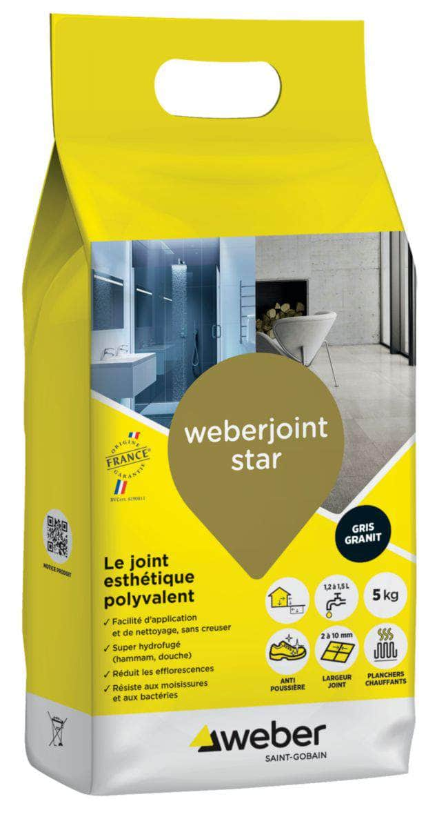 Divers sanitaires  -  Weber joint Star gris granit E10 5 kg Réf. 11105178 WEBER