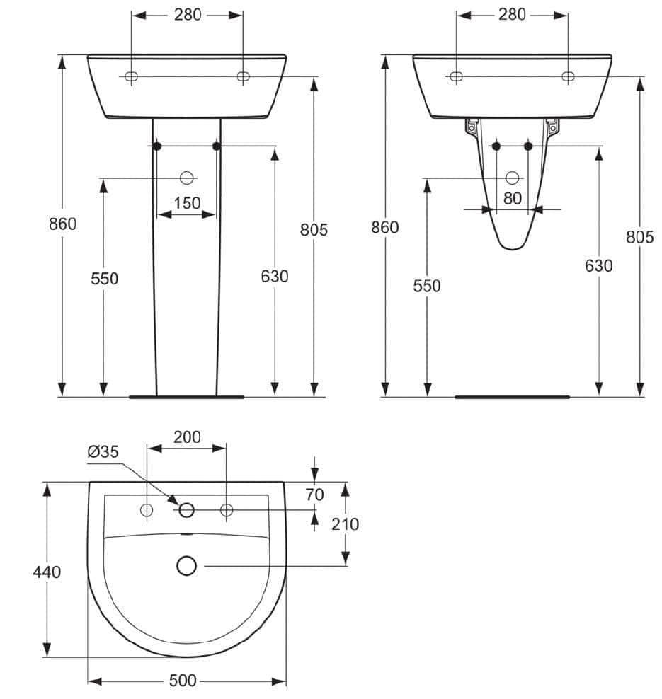 Lavabo  -  Lavabo ULYSSE 2 50 x 44 cm en grès avec trop-plein, blanc Réf. P125401 PORCHER