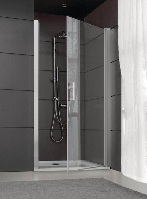 Paroi douche et bain  -  Paroi de douche JAZZ + face pivotante totale 100 cm en verre transparent argent mat Réf. L13JPPT10030