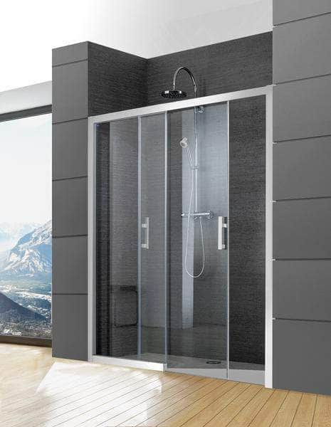 Paroi de douche JAZZ + face coulissante 2 vantaux 160 cm sans seuil en verre transparent argent brillant Réf. L13JPCS16033