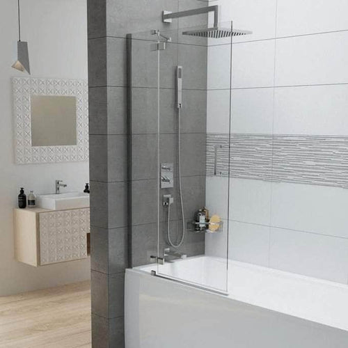 Paroi douche et bain  -  Pare-Bain Frisbee 1 Volet Fixe + 1 Volet Mobile 90X150Cm Verre Transparent Profilé Argent Brillant - Leda Réf. L13Fr8B200133