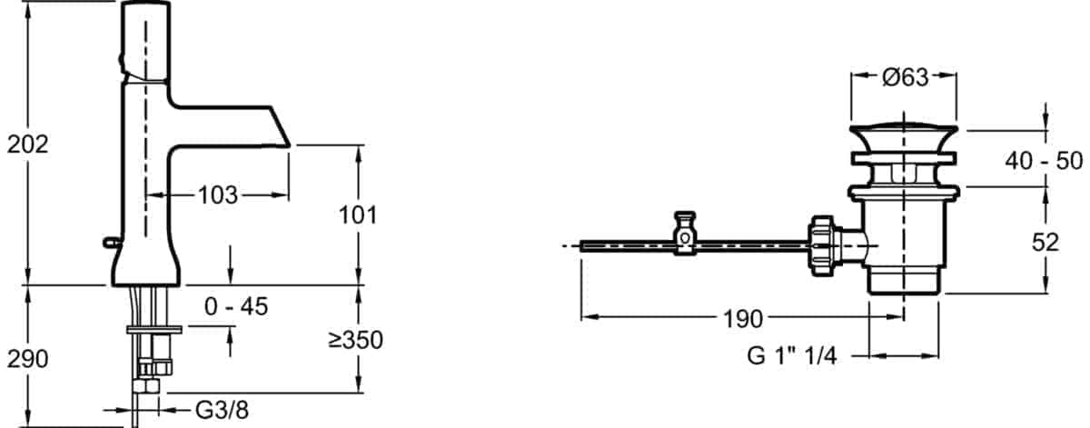 Robinet et colonne  -  Mitigeur de lavabo TOOBI, avec flexibles d'alimentation, tirette latérale et bonde de vidage, chromé réf. E8959-CP