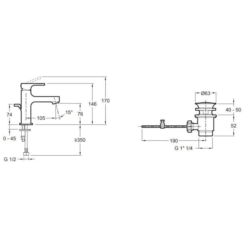 Robinet et colonne  -  Mitigeur lavabo Strayt chrome réf. E8776-CP - JACOB DELAFON