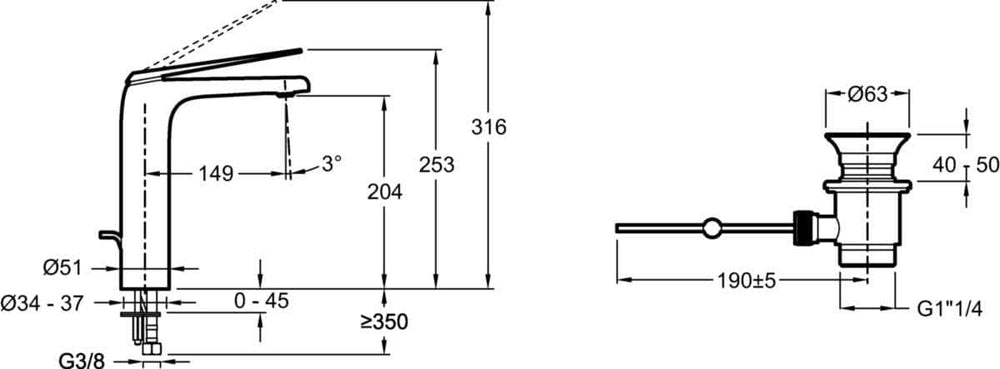 Robinet et colonne  -  Mitigeur réhaussé AVID de lavabo avec vidage, chrome réf. E97347-CP JACOB DELAFON