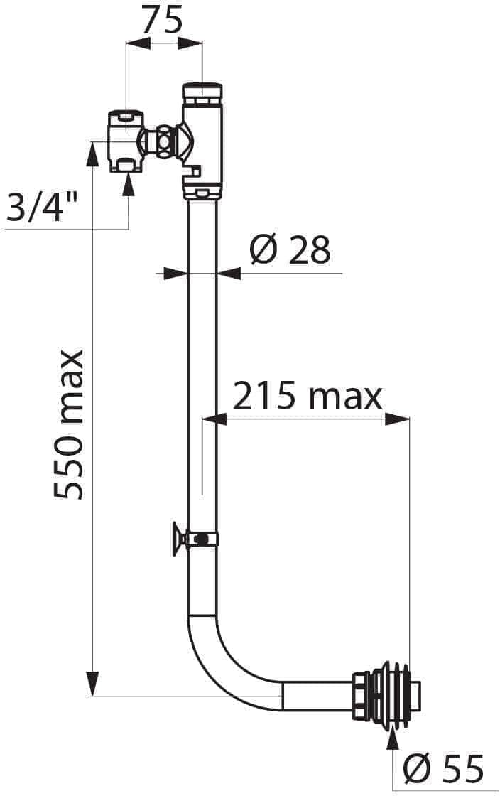 Divers sanitaires  -  Kit Tempoflux apparent avec robinet d'arrêt équerre femelle 20 x 27 pour cuvette traditionnelle ou enfantine : réf. 761002