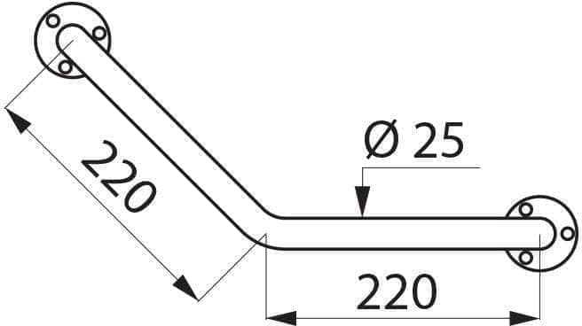 Divers sanitaires  -  Barre d'appui Delabie coudé 550 - 220x220mm diam 25