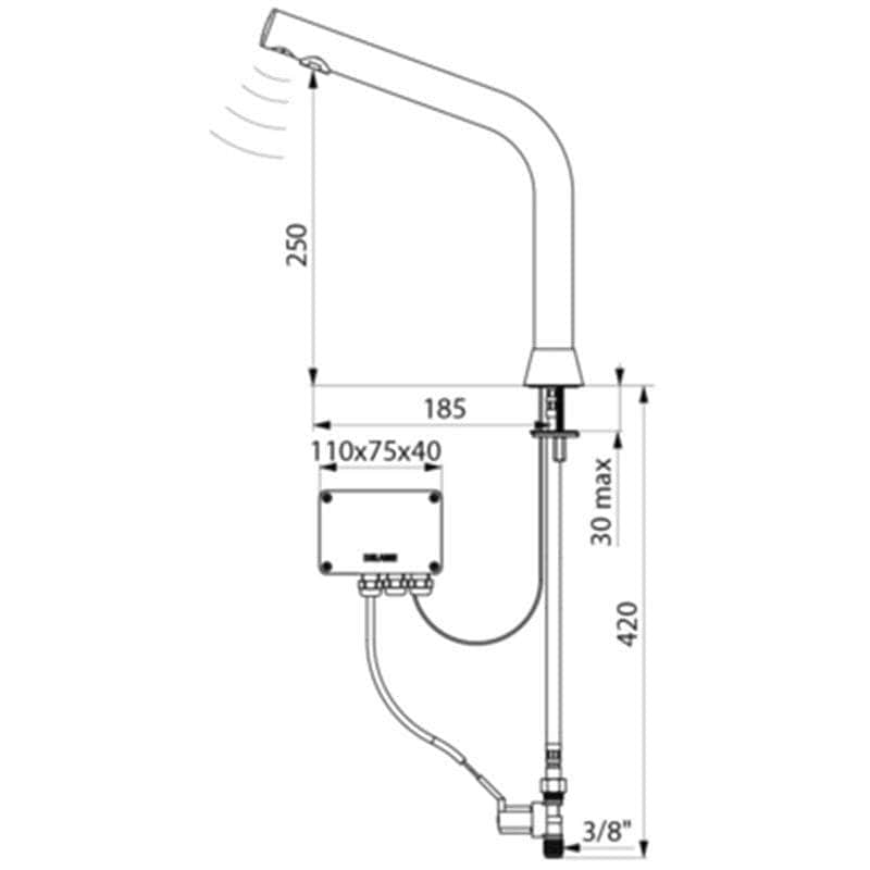 Robinet et colonne  -  Robinet lavabo BINOPTIC électronique M3/8" H. 250 mm sur secteur 230/12V Chromé Réf. 398015 (déclassé)