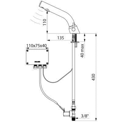 Robinet et colonne  -  Mitigeur lavabo BINOPTIC MIX électonique M3/8" H. 110 mm secteur 230/12V noir mat Réf. 378MCHB DELABIE