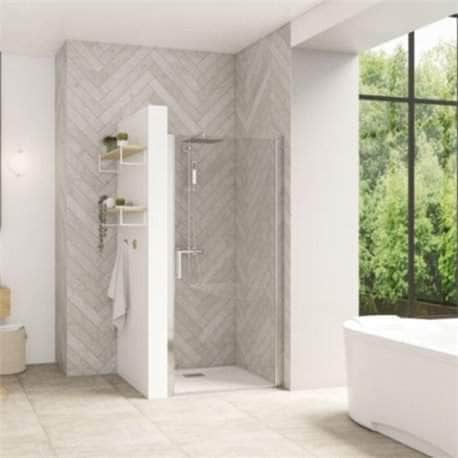 Paroi douche et bain  -  Paroi de douche Smart Design porte pivotante XXL 120 cm profilé blanc verre transparent Réf. PA90211BTNE