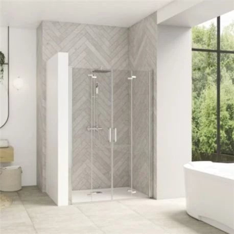 Paroi douche et bain  -  Paroi de douche Smart Design S XXL sans seuil Verre transparent 120 cm Chromé 1 élément sur 2