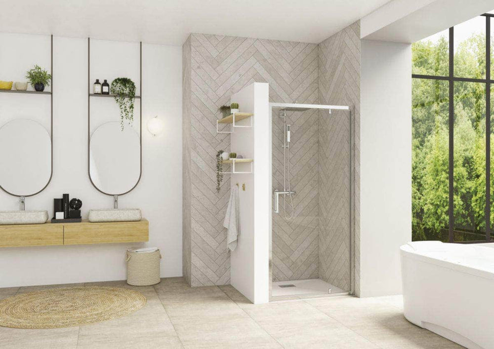 Paroi douche et bain  -  Paroi de douche Smart Design porte pivotante 100 cm profilé chromé verre transparent Réf. PA90206CTNE KINEDO DOUCHE