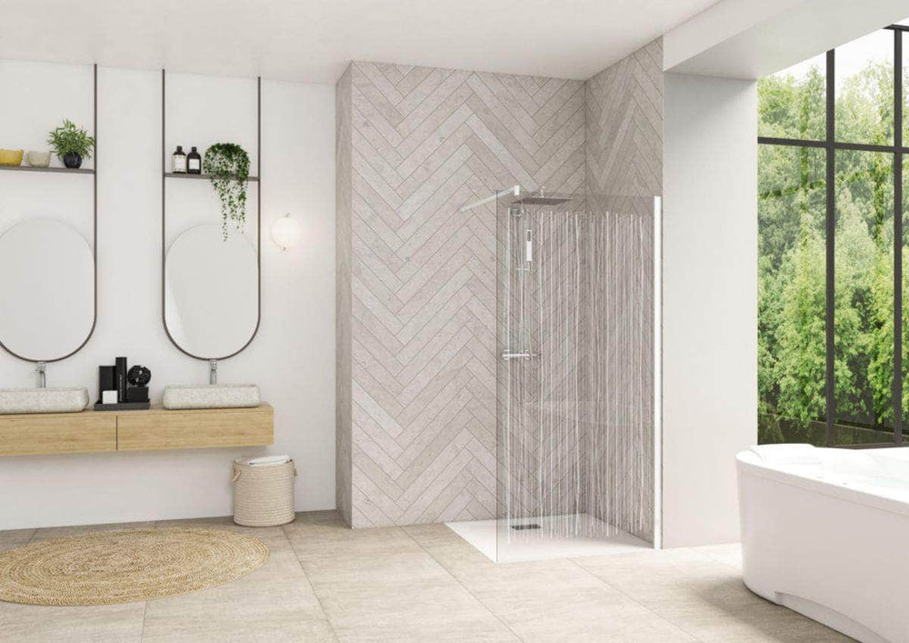 Paroi douche et bain  -  Paroi de douche Smart Design solo 120 cm profilé blanc sérigraphie bandes verticales Réf. PA90308BBVE