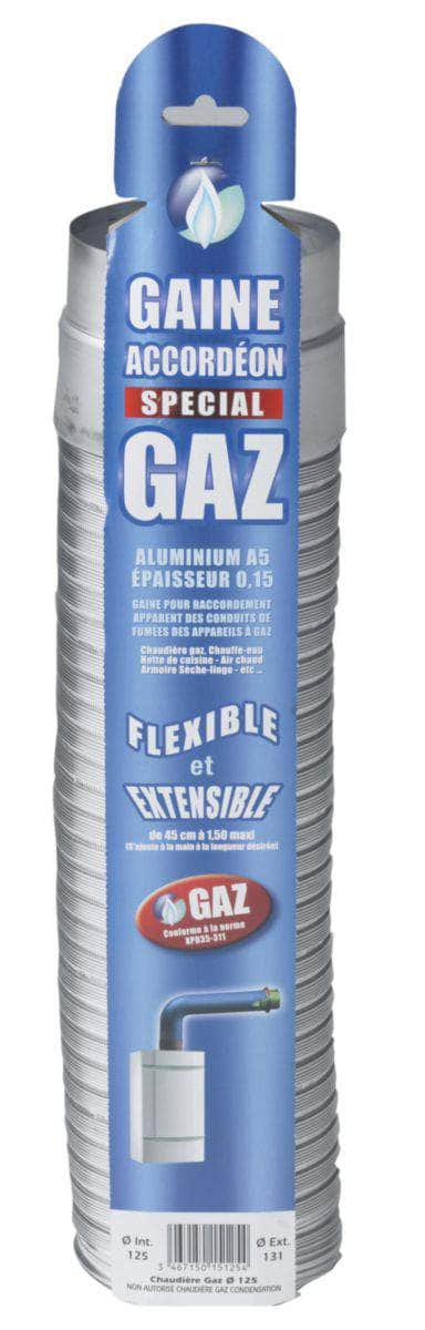 Divers sanitaires  -  Gaine accordéon ''Spécial Gaz'' + raccord alu longueur 0,45 m à 1,50 m diamètre 83 / 89 réf. 015083 TEN
