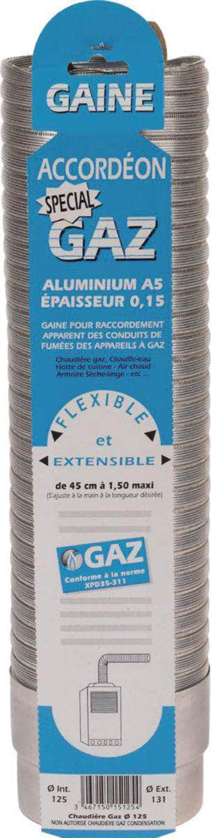 Divers sanitaires  -  Gaine accordéon ''Spécial Gaz'' + raccord alu longueur 0,45 m à 1,50 m diamètre 83 / 89 réf. 015083 TEN