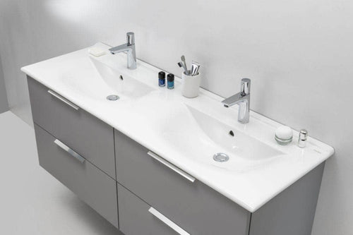 Lavabo  -  Plan vasque Ceramique N profondeur 48 cm cm longueur 144 cm double blanc brillant réf. AHCB14D01 DELPHA