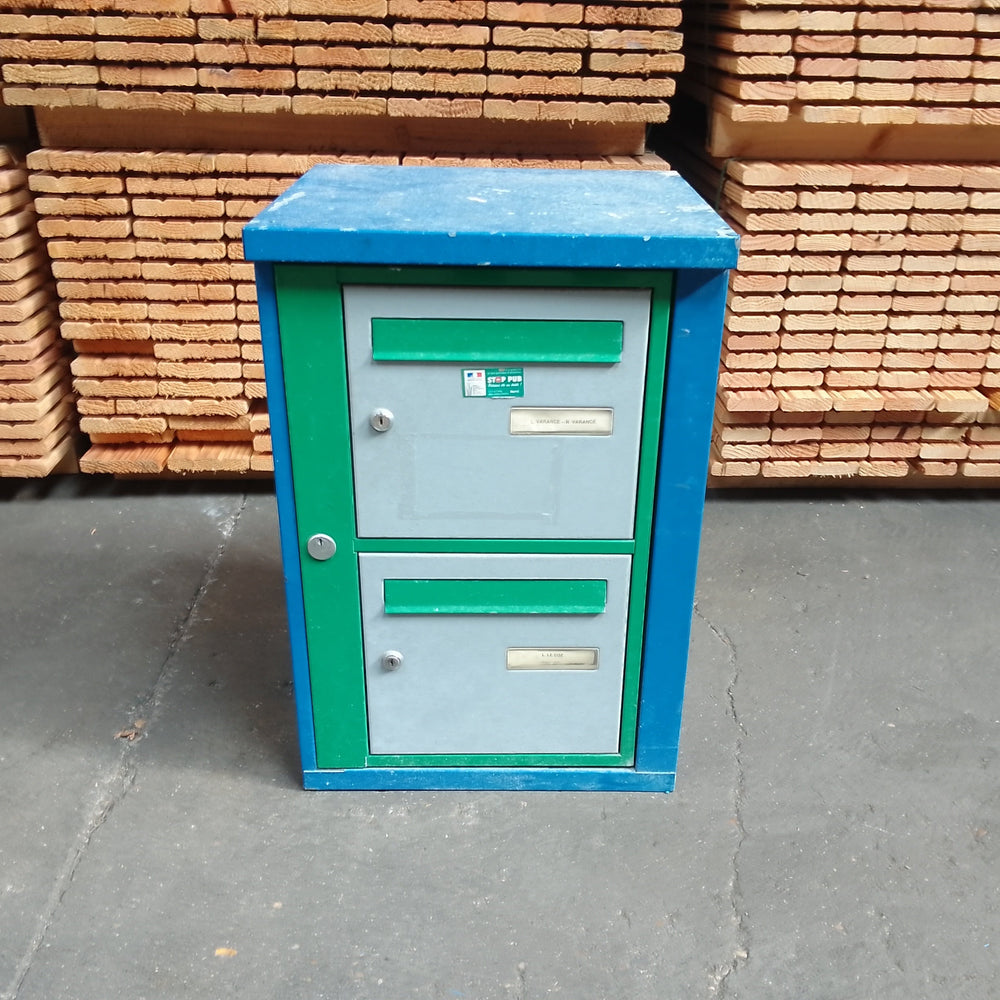 Bloc 2 boîtes aux lettres collectives intérieur mural bleu / vert modèle 1x2