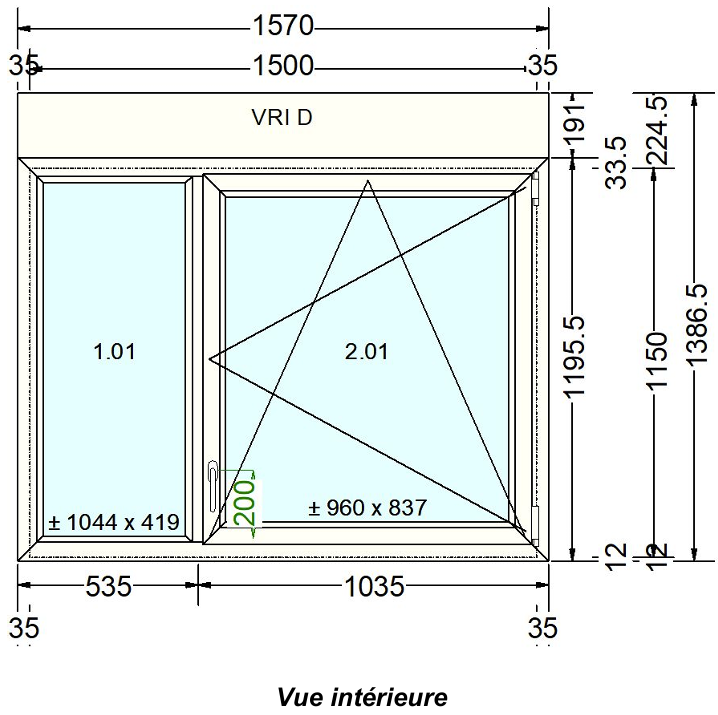 Fenêtre PVC blanc 9016 satine classe 1 - 1150 x 1500 mm - Bouvet Thermience droite VRI