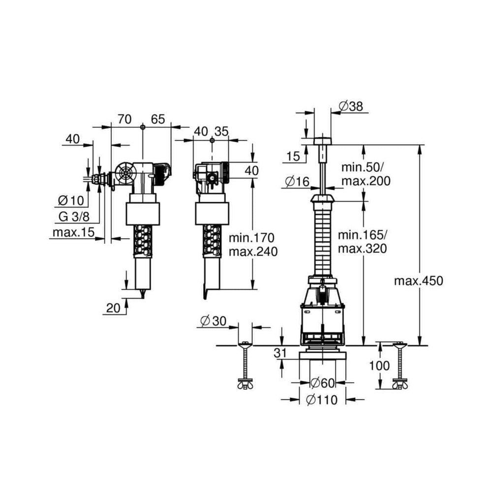 WC  -  Mécanisme complet Servo Set pour réservoirs de chasse d eau en céramique sur cuvette avec robinet flotteur réf. 37494PI0 GROHE