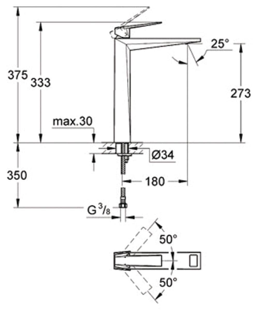 Robinet et colonne  -  Mitigeur monocommande Lavabo Taille XL Allure Brilliant Chromé 23114000 GROHE