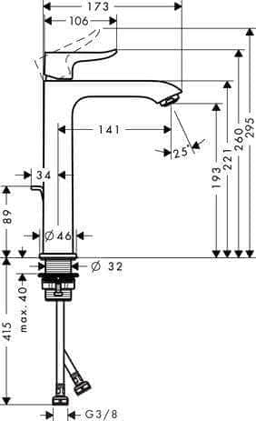 Robinet et colonne  -  Mitigeur surélevé 200 mm METRIS E2 pour vasque libre, chromé réf. 31183000 HANSGROHE