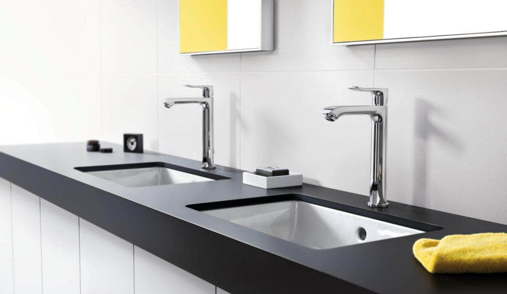 Robinet et colonne  -  Mitigeur surélevé 200 mm METRIS E2 pour vasque libre, chromé réf. 31183000 HANSGROHE
