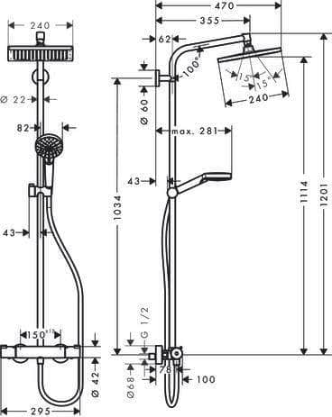 Showerpipe Crometta E 240 1 jet EcoSmart Réf. 27281000