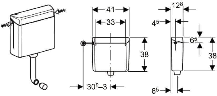 Divers sanitaires  -  Réservoir 6 / 9 litres à déclenchement pneumatique Réf. 123.701.11.1 GEBERIT