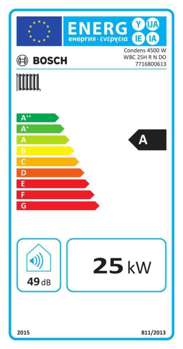 Chauffage  -  Chaudière murale gaz à condensation 4500 W chauffage seul sortie ventouse 25,2 kw Classe énergétique A réf. 7716800613 BOSCH HOME COMFORT