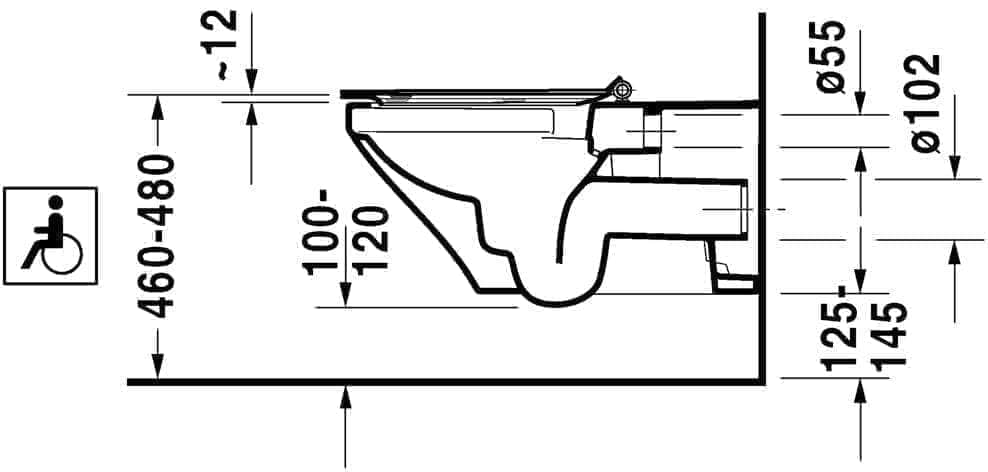 WC  -  Cuvette suspendu Vital 700mm Durastyle Rimless blanc fond creux réf. 2559090000